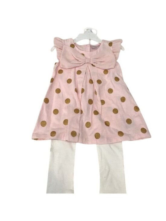Catherine Malandrino Other - Catherine Malandrino Pink & Gold Polka Dot Dress With Ivory Leggings